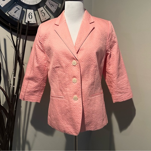 Isaac Mizrahi Live Light Coral Peach Pink 3/4 Sleeve Cotton Blazer Jacket Size 8 - Picture 5 of 7